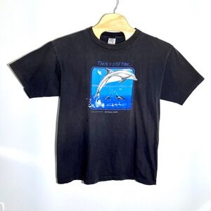 Earth Foundation Bottlenose Dolphin‎ Graphic Black Tee Vintage XL Nature